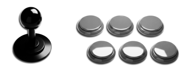 Grey Buttons, Retro Arcade Control with Joystick,  Isolated Transparent PNG