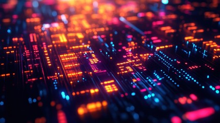 Fototapeta premium Close-up of Binary Circuits Glowing in a Futuristic Setting