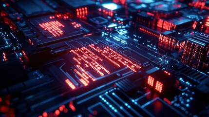 Fototapeta premium Close-up of Glowing Binary Circuits in a Quantum PR