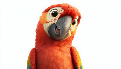 Parrot displaying a happy and vibrant look on a simple white backdrop.