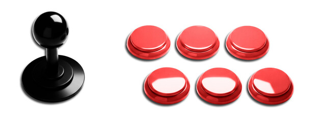 Red Buttons, Retro Arcade Control with Joystick,  Isolated Transparent PNG