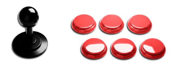 Red Buttons, Retro Arcade Control with Joystick,  Isolated Transparent PNG