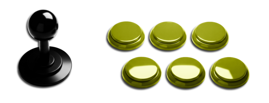Yellow Buttons, Retro Arcade Control with Joystick,  Isolated Transparent PNG