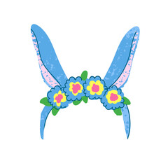Vector Colorful Illustration of Headband With Flowers and Rabbit Ears Isolated on White Background