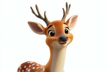Deer showing a bright and joyful expression on a clean white background.