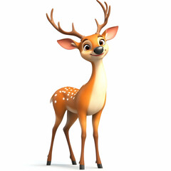 Deer with a charming and cheerful expression against a fresh white background.