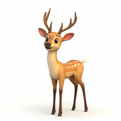 Deer standing joyfully with a friendly smile on a clean white backdrop.