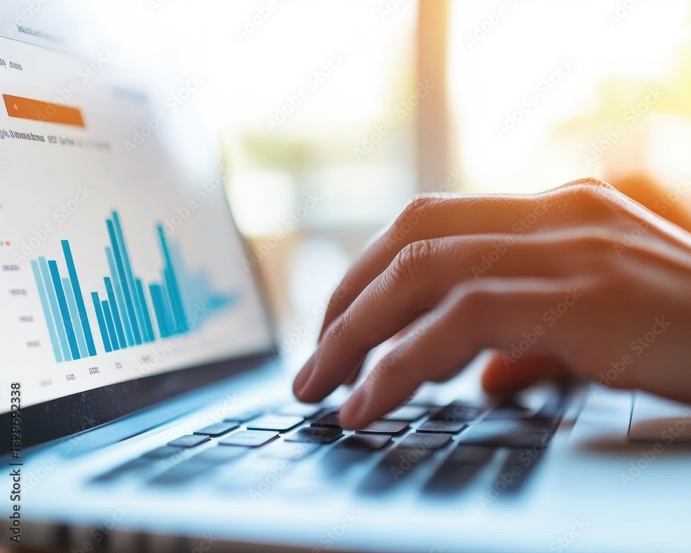 Poster AI-Powered Business Intelligence Minimalist Workspace Analytics Visualization with Sleek Laptop Interface - Next-Gen Operational Efficiency for Digital Transformation