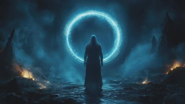 A wizard casting a spell to open a portal to another world in high quality 4K footage video motion