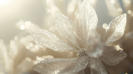 Delicate frosted plant with intricate ice crystals sparkling under soft light. Frosted Luminance. Illustration