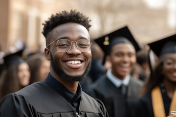 Fototapeta premium Young graduate smiling proudly at a university commencement ceremony in spring