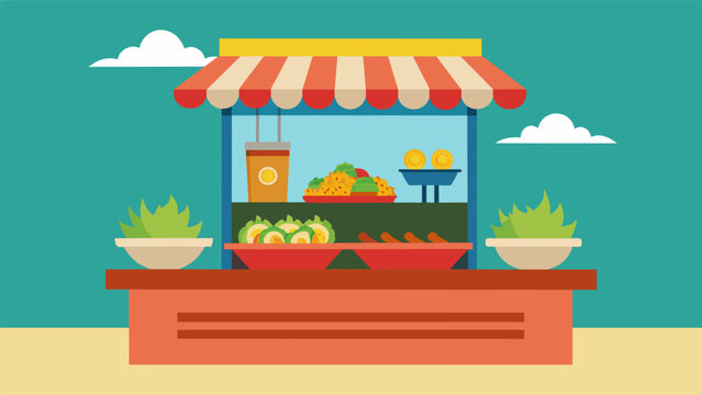 The perfect fusion of traditional Peruvian ingredients and modern culinary techniques creating a unique and unforgettable ceviche experience at the stand.. Vector illustration