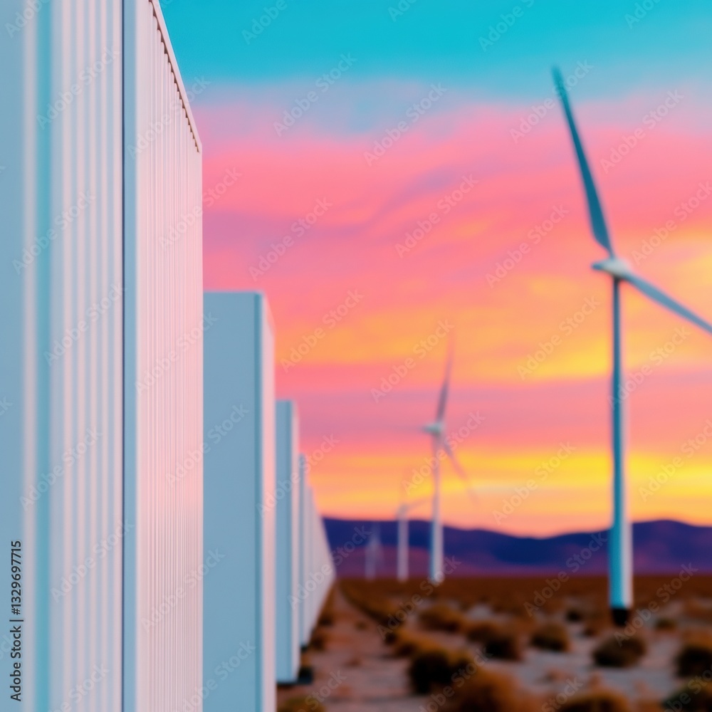 Aufkleber futuristic clean energy horizon modular power storage and wind turbine infrastructure creating susta