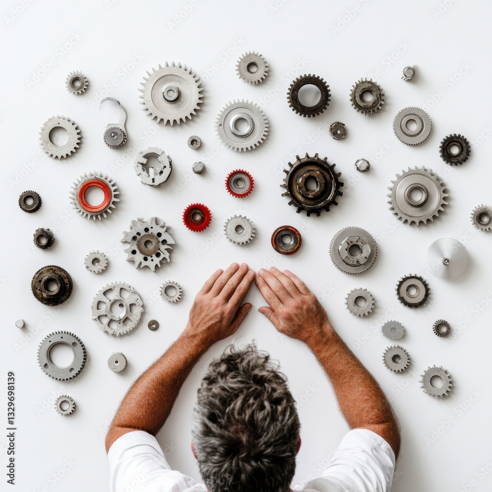 Aufkleber Minimalist Workplace Neurodiversity Cognitive Load Visualization of Professional Problem-Solving with Mechanical Complexity and Mental Performance Mapping