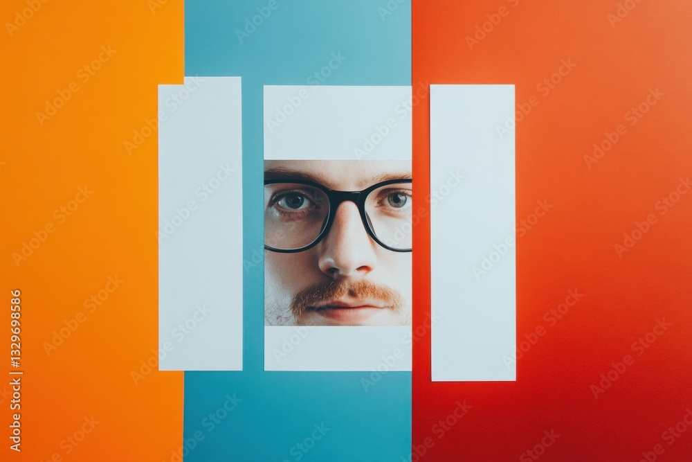 Aufkleber Dynamic Geometric Portrait Minimalist Professional Headshot with Vibrant Color Block Design - Modern Personal Branding and Creative Identity Visualization