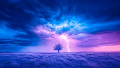 Dramatic storm over a lonely tree