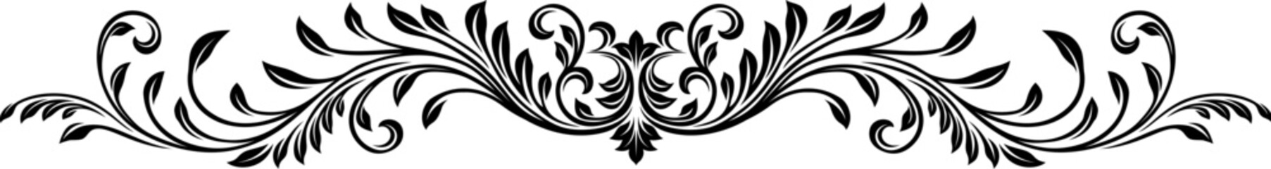 A filigree heraldic crest calligraphic motif, floral pattern horizontal divider design element. Original design in a vintage style. © Christos Georghiou