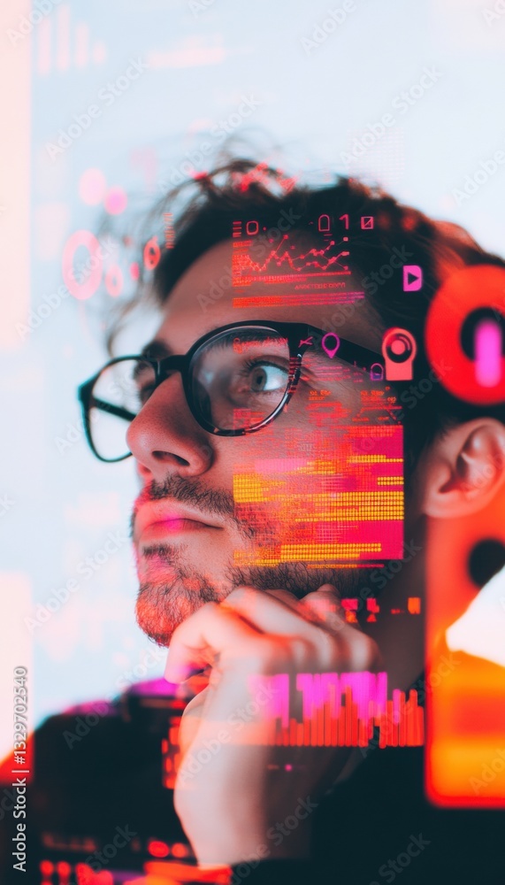 Poster Cyberpunk Creativity Dynamic Digital Marketing Professional Exploring AI-Powered Data Visualization with Next-Gen Visual Analytics and Immersive Design Thinking