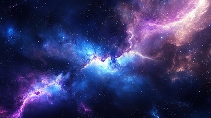 Fototapeta premium A cosmic nebula-inspired background with swirling deep blues, purples, and bright white specks, resembling a celestial space scene, cutout isolate white background 