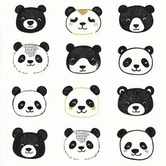 Obraz premium Whimsical Panda Faces Grid – Minimalist & Playful Pattern