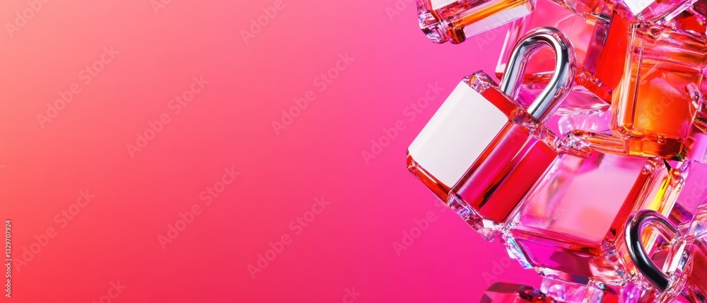 Poster Cybersecurity Chromatic Fusion Neon DRM Visualization with Luminescent Padlock Technology - Cutting-Edge Digital Rights Protection Visual Strategy