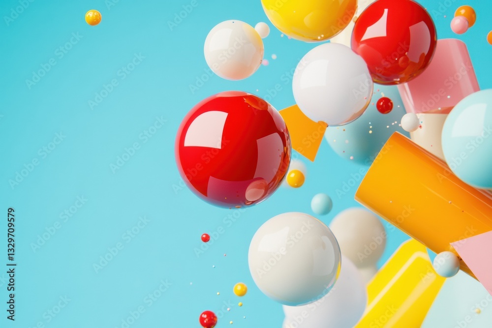Poster vibrant digital pop glossy spheres and geometric shapes exploring modern minimalism - creative marke