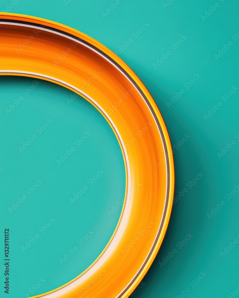 Poster minimalist color block design vibrant orange curved surface on teal background - contemporary graphi