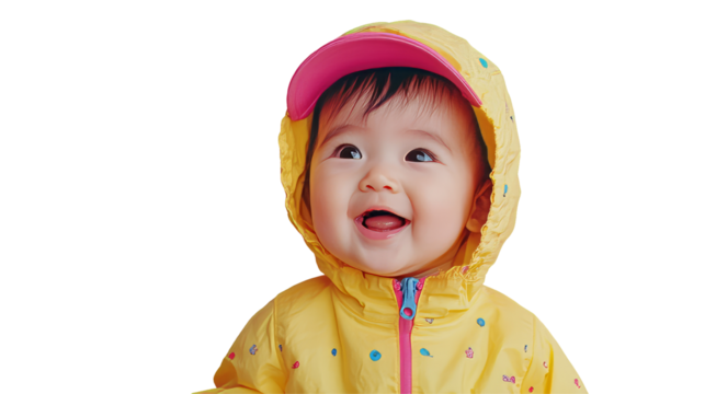Happy Baby Portrait. A Child Dressed In A Yellow Jacket Smiles Warmly, Capturing The Joy Of Infancy.