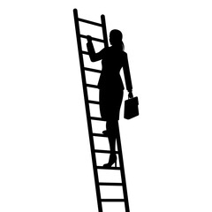 Silhouette of businesswoman climbing a ladder with briefcase. vector illustration © Formatoriginal