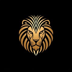 Fototapeta premium A stylized golden lion head logo with a majestic mane against a black background, symbolizing power. Perfect for branding, luxury, and corporate identity.