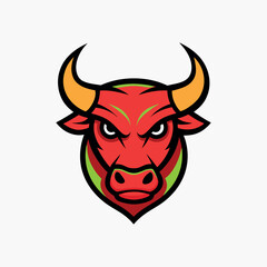 Bull Head Mascot Logo Icon Design on White Background &ndash; Powerful and Aggressive Symbol