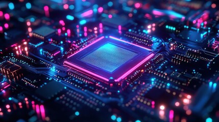 Obraz premium Futuristic Digital Circuit Board with Glowing Quantum