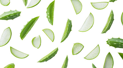 Aloe Vera Slices Pattern Isolated On Transparent Background. Natural Ingredient For Cosmetics And Skin Care.