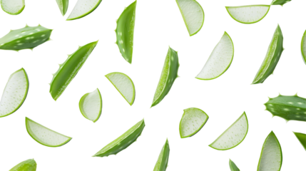 Aloe Vera Slices Pattern Isolated On Transparent Background. Natural Ingredient For Cosmetics And Skin Care.