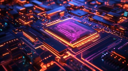 Obraz premium Quantum Processor Glowing with Swirling Holographic