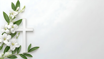 Simple white cross with delicate flowers