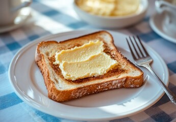 Toasted Bread with Butter on Plate for Breakfast or Brunch