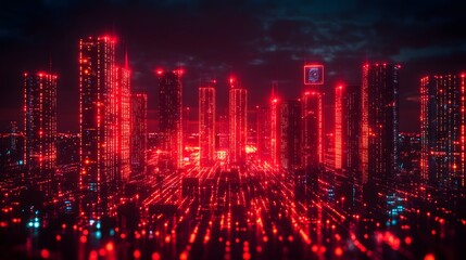 Futuristic smart city with interconnected AI systems ensuring seamless data communication