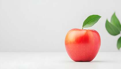 Single red apple with leaf