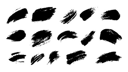 Collection of abstract black paint brush strokes in a minimalist style. Strokes of black paint, brush, roller, spatula. Collection