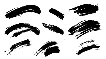 Black paint brush strokes isolated on white background. Paintbrush set template. Grunge texture effect. Graphic design elements grungy painted style concept for banner,