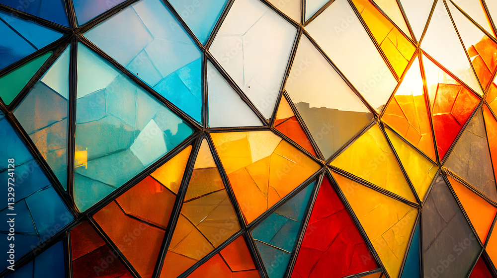 Poster a colorful wall featuring a clock and intricate geometric patterns displaying an artistic touch and 
