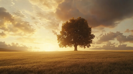 Obraz premium lonely big tree on field