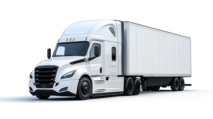 A white truck with a trailer for cargo delivery isolated on white background.