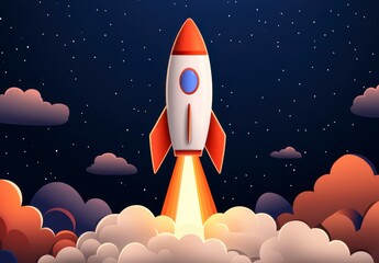 Stylized Rocket Launch at Night Pixel Art Space Scene