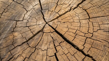 Fototapeta premium A Weathered Tree Stump, A Testament To Times Passage And Natures Resilience, Revealing Its Intricate, Cracked Patterns In Warm, Earthy Tones