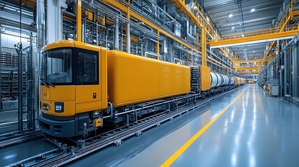 Futuristic battery storage facility with AI-driven energy optimization for large factories