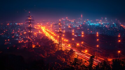 Obraz premium Smart energy grid utilizing AI to manage battery storage and peak load reduction