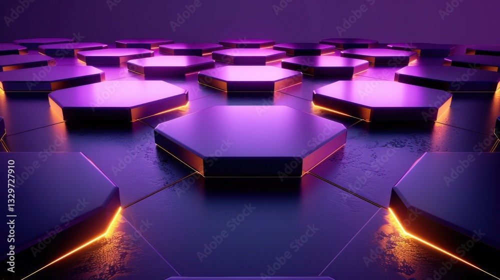Poster mesmerizing hexagonal shapes create a futuristic tunnel with soft ambient lighting reflecting neon c