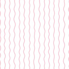 Seamless pattern with thin pink wavy stripes on the white background. Perfect for textile, fabric, wall hanging, backdrop, wrapping paper, home decor, product packaging, scrapbooking 